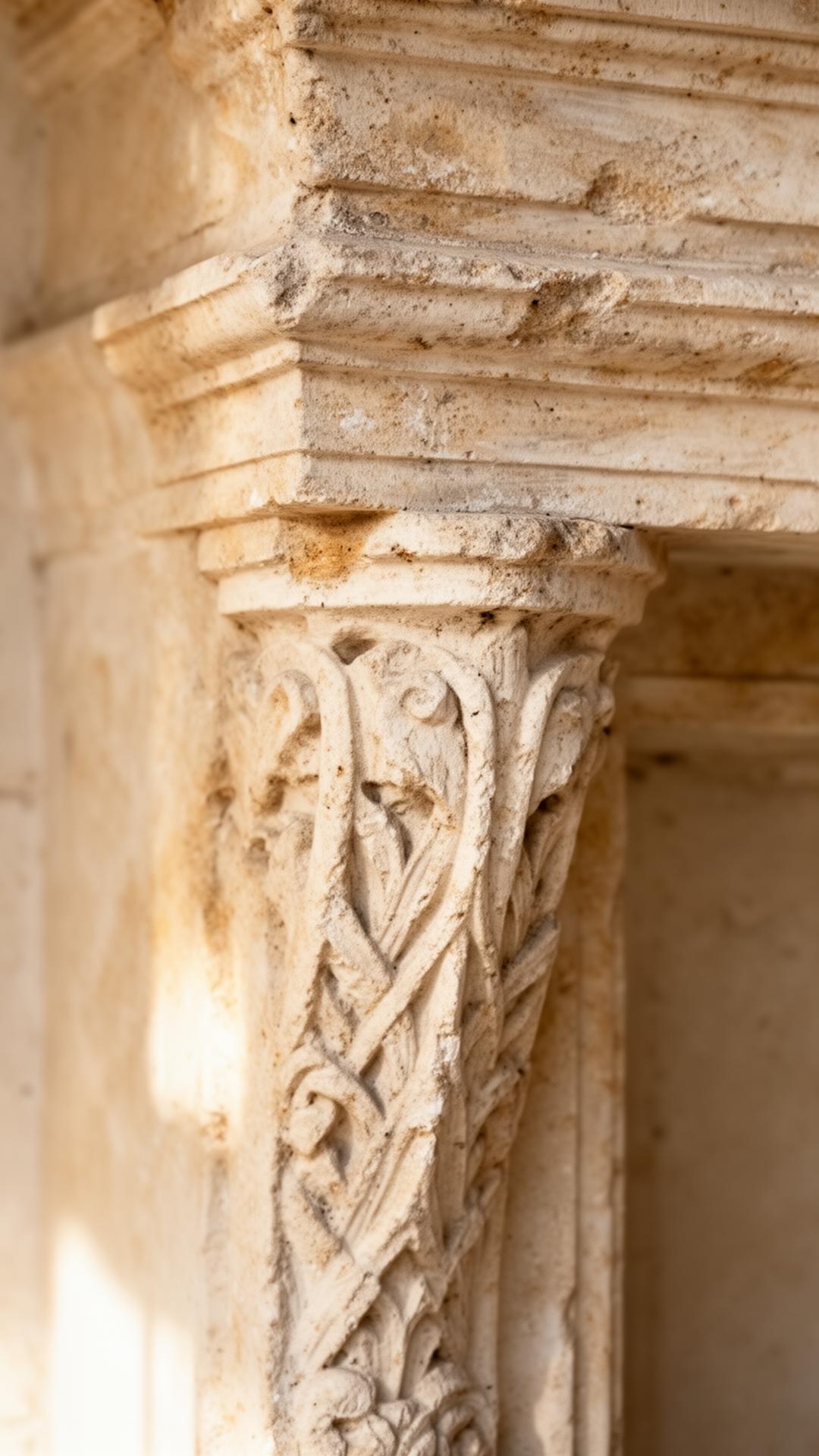 Detail of weathered hand-carved limestone