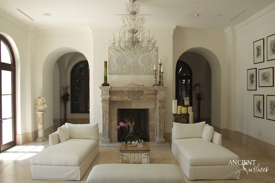 Slim Pale Limestone Chimneypiece